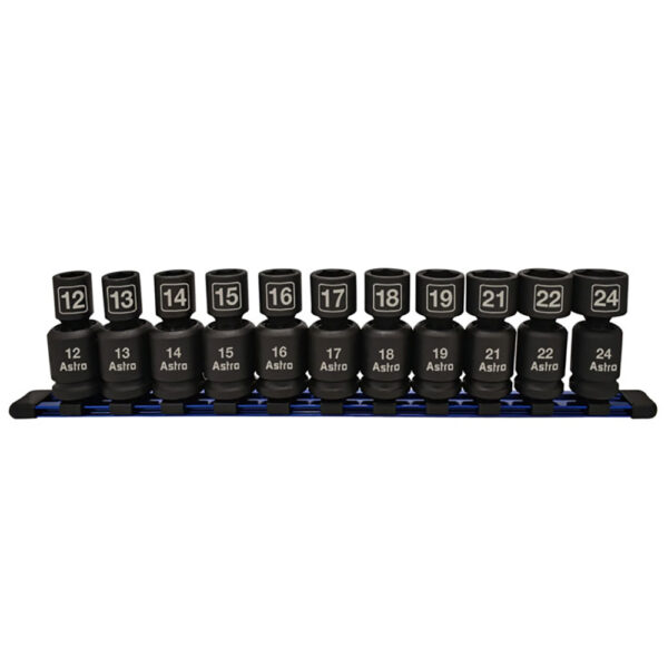 Astro Pneumatic 78244 11PC 1/2'' Drive Nano Pinless Universal Impact Sockets, Metric